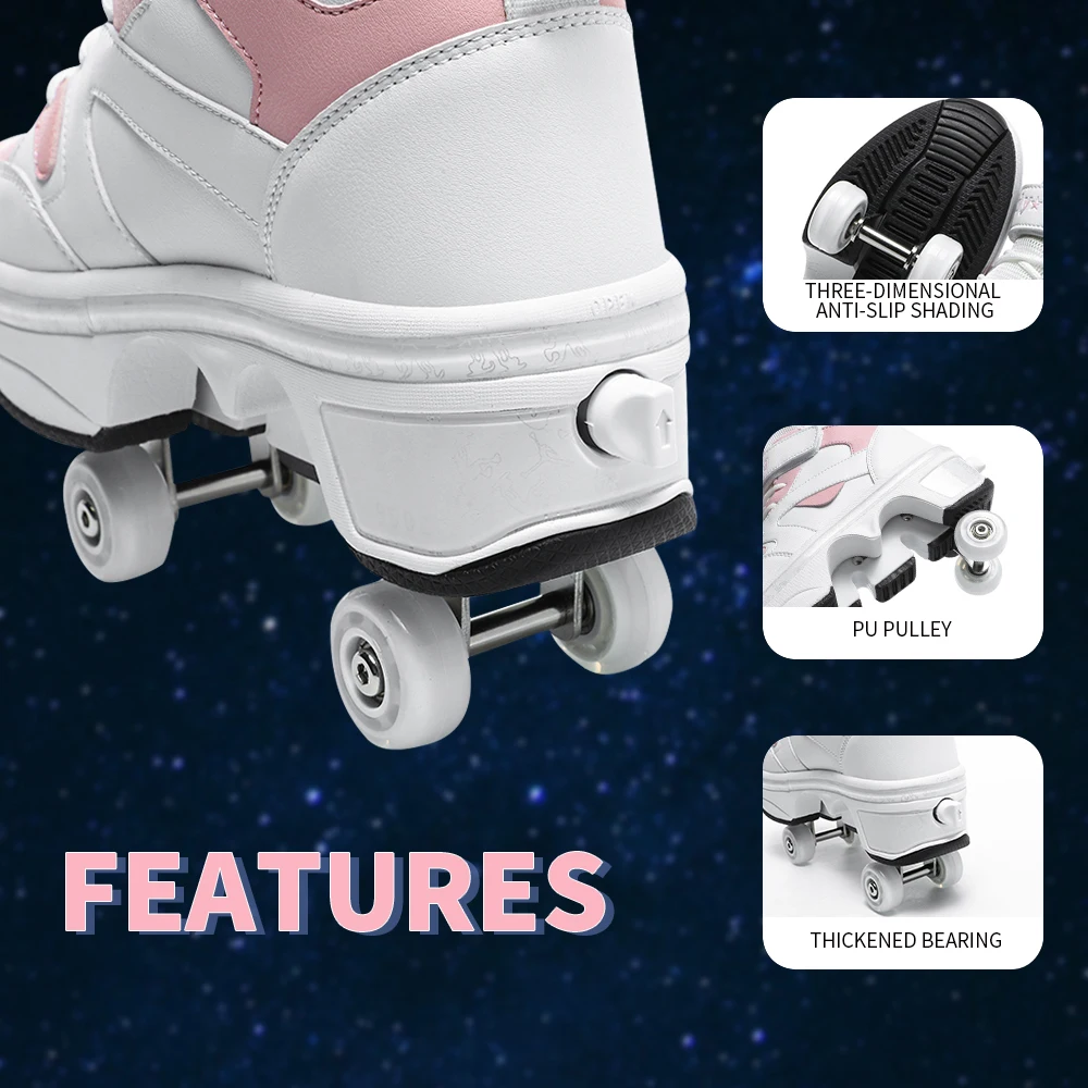Unisex Dual-Purpose Pop-Up Sneakers with Wheels High Top 4-Wheel Speed Roller Casual Skating Shoes for Women