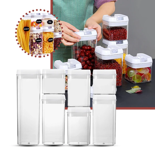 Airtight Food Storage Containers White, 7pcs Plastic Cereal Containers with Easy Lock Lids for Kitchen Pantry, Organization and Storage, BPA Free 