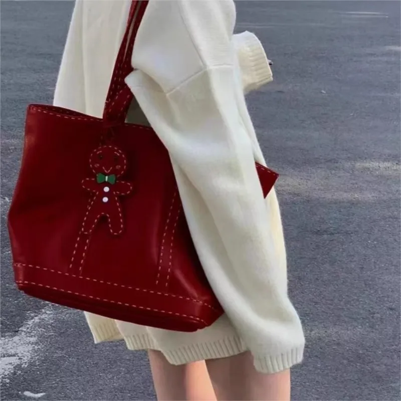 JIAERDI Red Stitching Tote Bag Women Leather Large Capacity Cute Handbag Purse Ladies Vintage Fashion Commute Shoulder Bags 2025