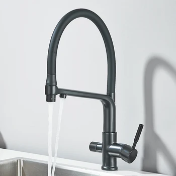 Rubinetto da cucina Acqua filtrata Doppio beccuccio Funzione di purificazione Rubinetto da cucina Gru ad acqua con rotazione a 360 gradi per cucina 1