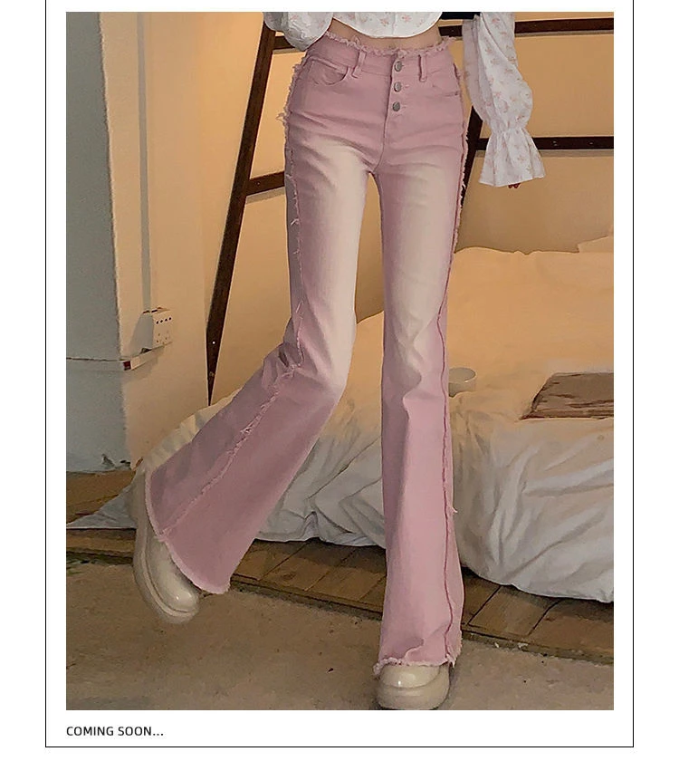Flare Jeans Bleached Washed Gradient Sweet Trendy Slim Y2k
