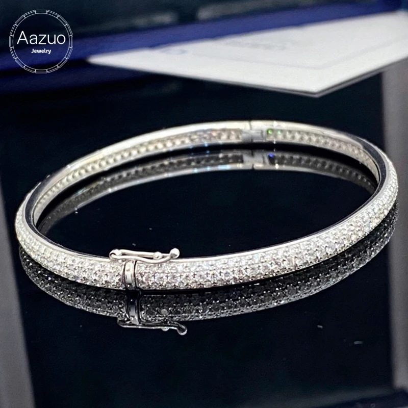 

Aazuo Real 18K Solid White Gold Real Diamonds 3.5ct Full Diamonds Line Bangle For Woman Upscale Trendy Wedding Engagement Party