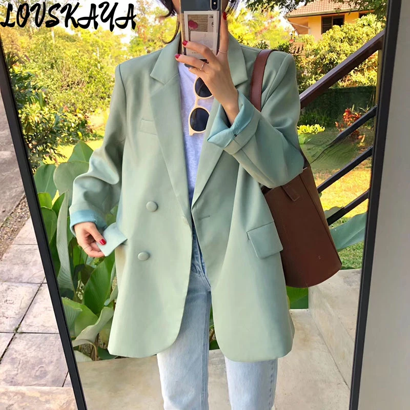 

Korean Fashion Casual Loose fitting Suit Top Mint Green Suit Coat Women's New Style