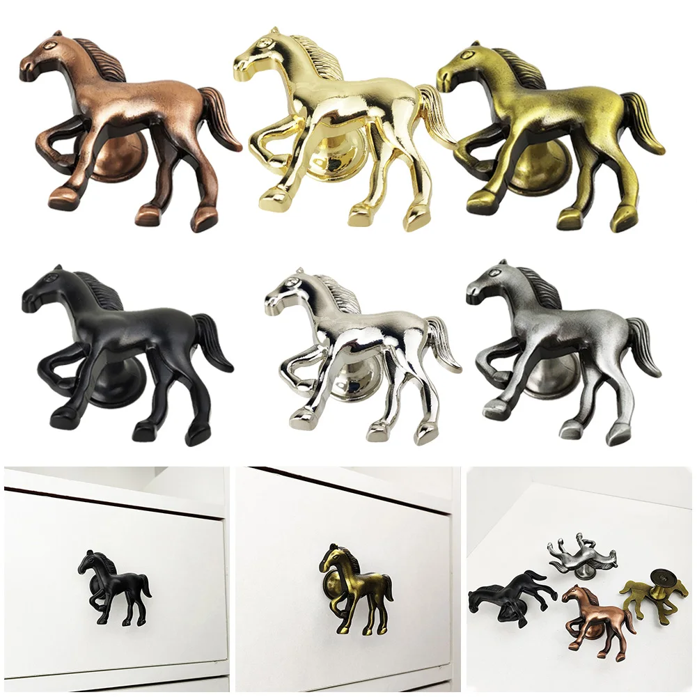 Horse Shape Zinc Alloy Furniture Handle Door Cabinets Knobs For Children Night Table Cupboard Pull Handles Vintage Handware