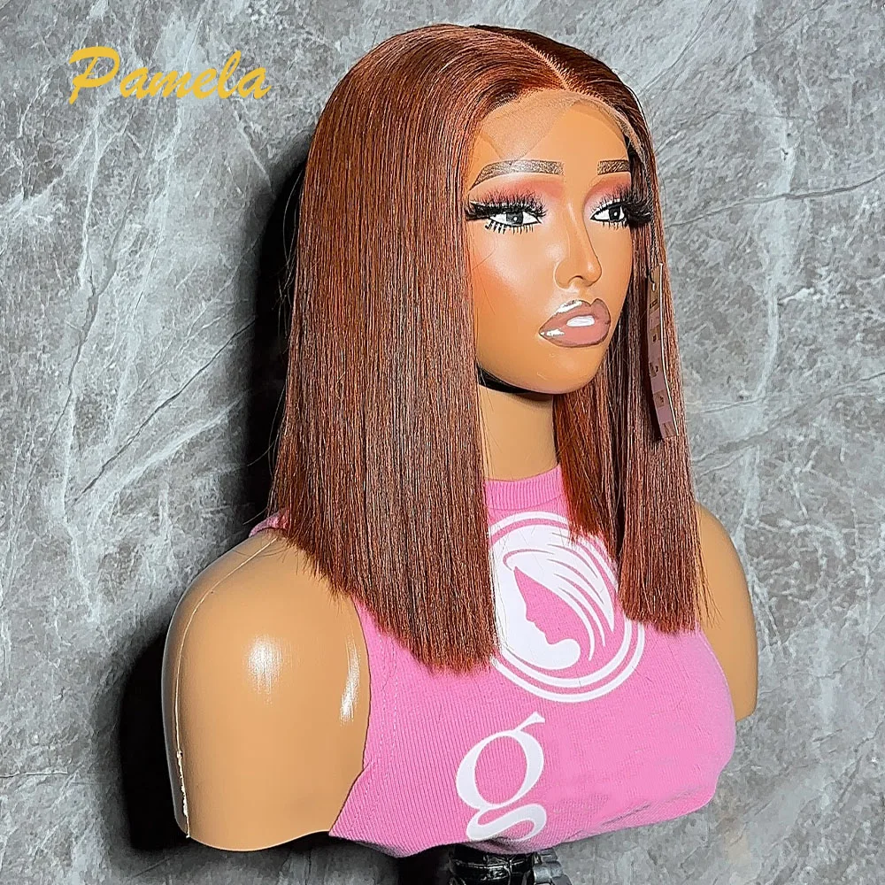 Ginger Blonde Short Bob Bone Straight Chocolate 13x4 Transparent Lace Frontal Human Hair Glueless Wigs Preplucked Ready To Wear