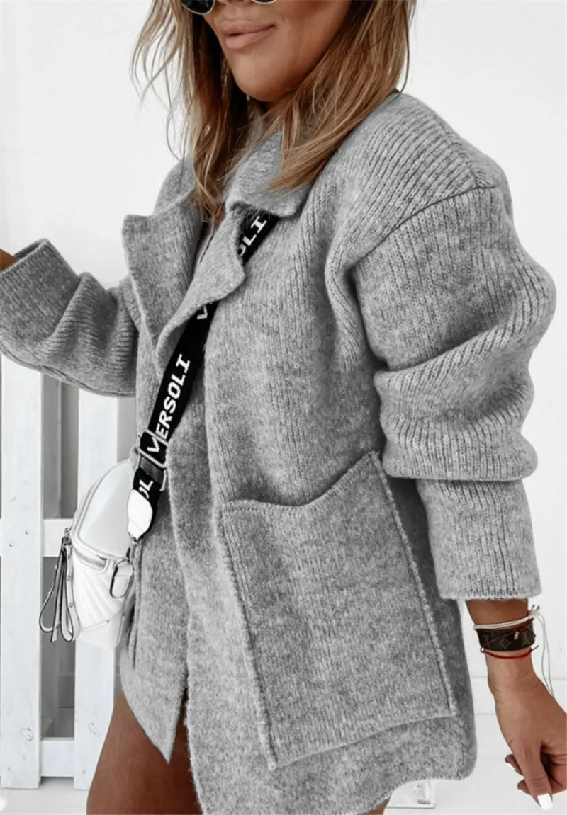 

2023 New Large Pocket Loose Knitted Cardigan Women's Solid Color Long Sleeve Coat Cardigans