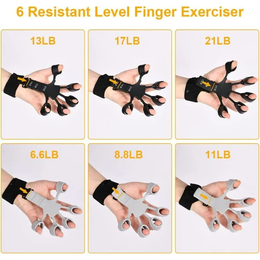 Grip Strength Trainer Finger Strengthener-Hand Strengthener 6 Resistant Level Exerciser-Adjustable Hand for Therapy, Relieve Pai