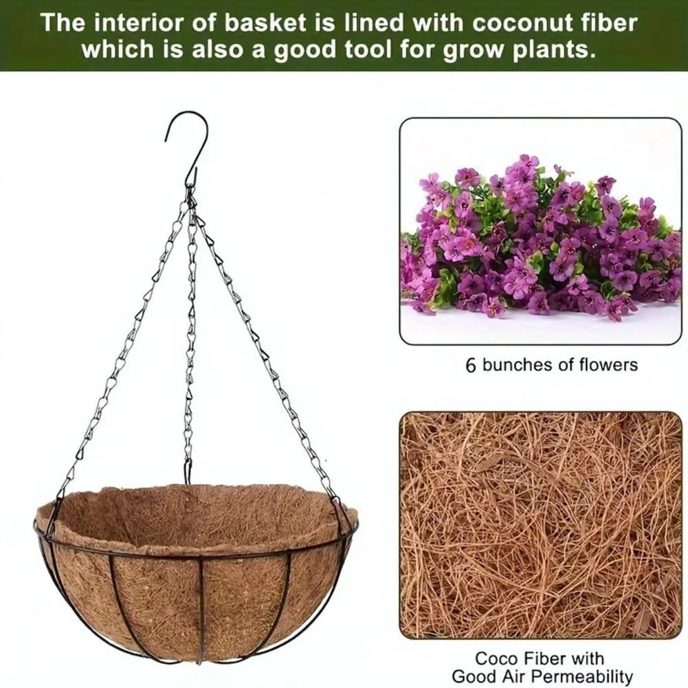 34cm Artificial Flowers Basket With Hanging Hook Faux Silk In Coconut Lining Basket Petunia Spring Home Porch Garden Decoration