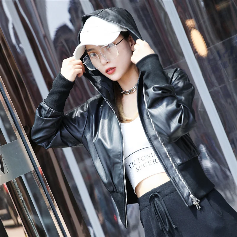 

2023 New Real Leather Jacket Women Korean Hooded Leather Coat Women Black Genuine Sheepskin Jackets Short Outwears Jaq