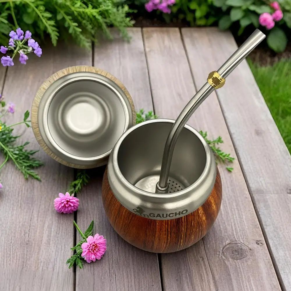 Yerba Mate Cup Yerba Mate Tea Dregs Removal Include Gourds Cup & Filter Disk Straw & Cleaning Brush