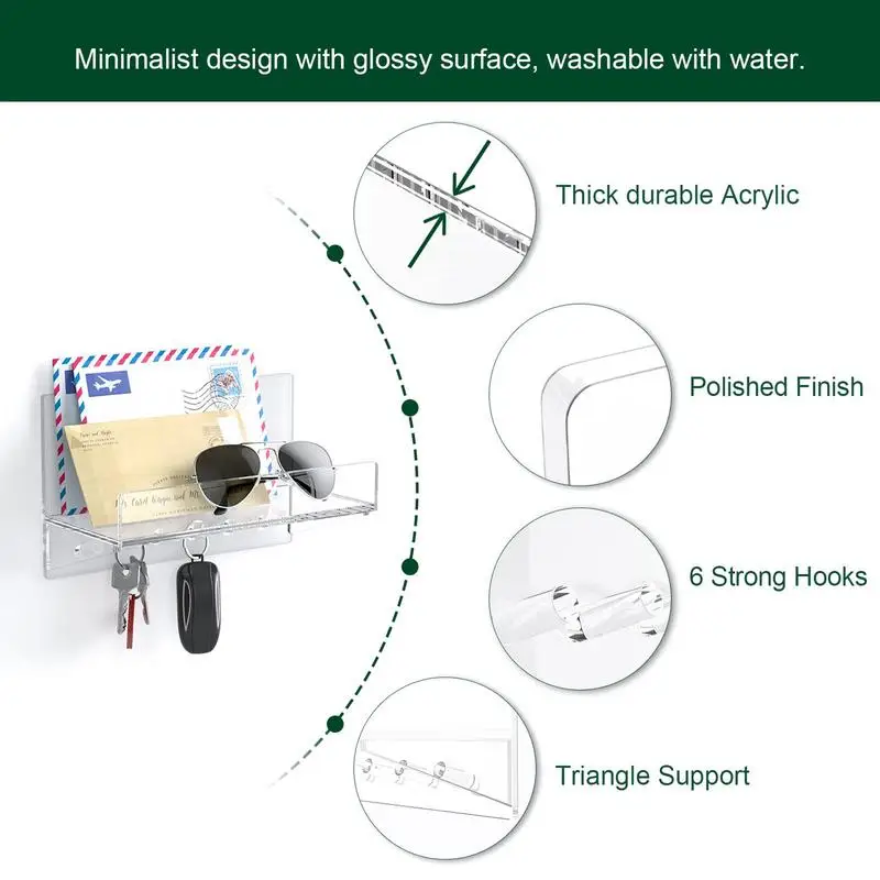 벽 메일 키 정리함 아크릴 거치대 벽 마운트 메일 및 키 정리함, 가정용 정리정돈 선반, 복도 장식