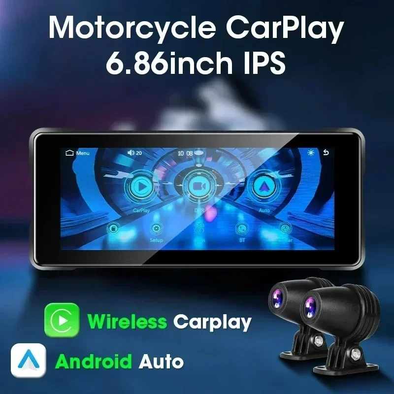 6.86 휴대용 오토바이 DVR 방수 터치 스크린 무선 CarPlay 안드로이드 자동 GPS 네비게이션 듀얼 블루투스 모토 레코더