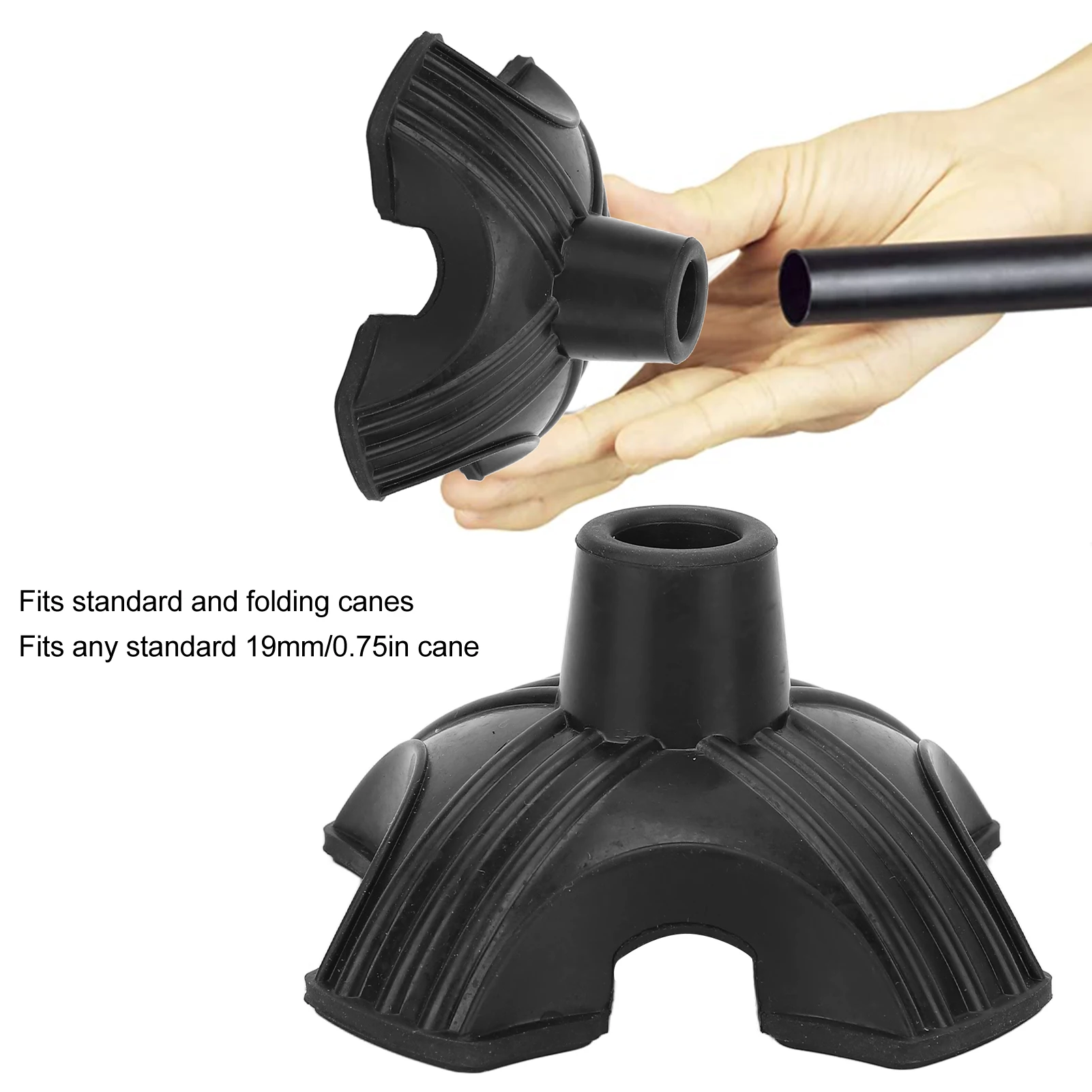 Walking Stick Attachment 19mm Cane Tip Quad Rubber Base Thicken Anti Slip Crutch Tips Foot Pad Replacement For Walking Stick Walking Aids Accessory