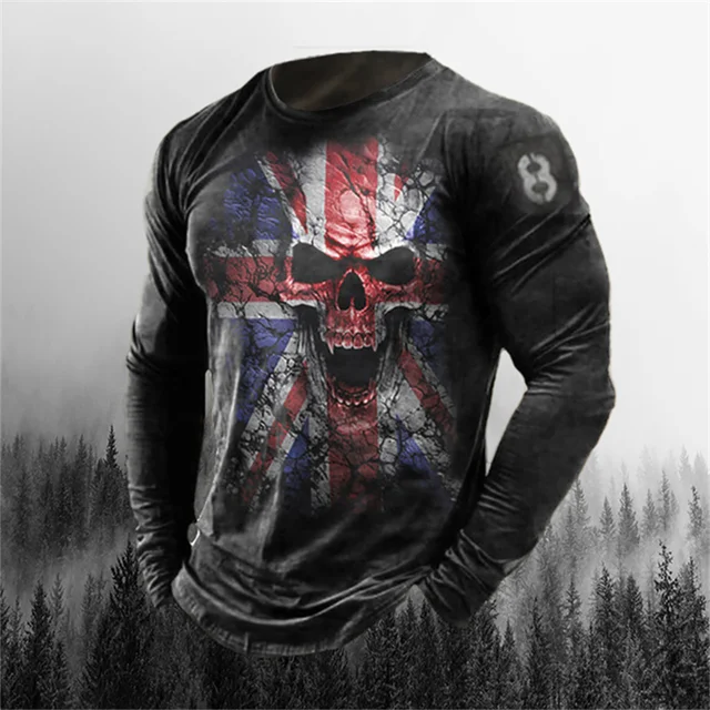 Long Sleeve Horror Skull 3d Printed Men's Oversized T Shirt New Winter Street Hip Hop High Quality Fashion Black Casual Shirt 1