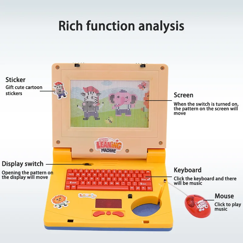 Mini Simulation Notebook Light Music Cartoon Computer Children's Enlightenment Laptop Education Computer Model Toys