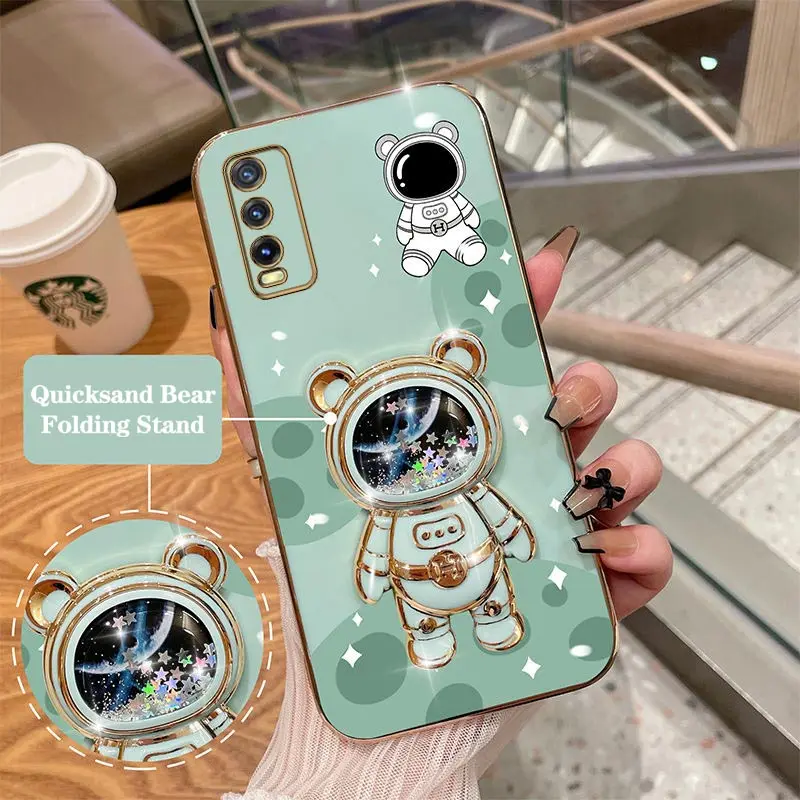 

Quicksand Astronaut Plating Phone Holder Case For Vivo Y20 Y21 Y21S Y52S Y76 Y85 Y91 Y15 Y15S Y12 Y22 Y30 Y50 Y35 V25 V23E Cover