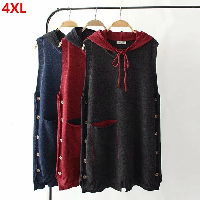 Big Size Womens Clothing Spring Loose Long Hooded Knitted Vest Coat