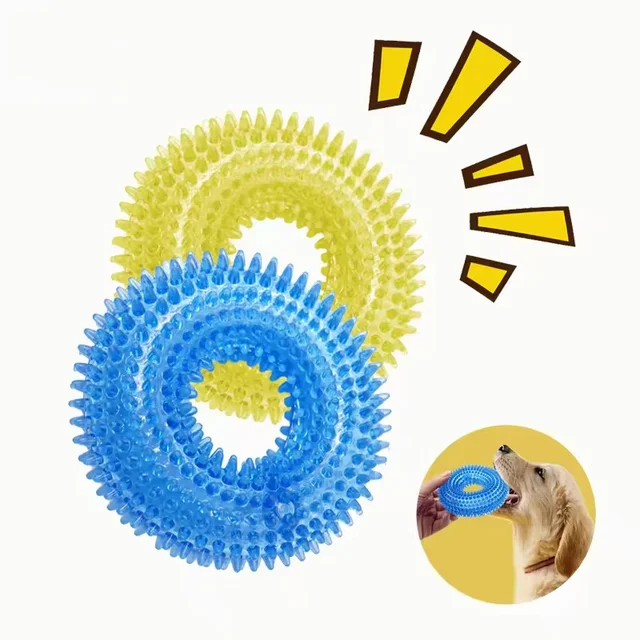 Dog Chew Toy Durable Squeaky Thorn Ring Interactive Sound Training Natural TPR Rubber Teeth Cleaning Grinding Non Toxic Puppy 2