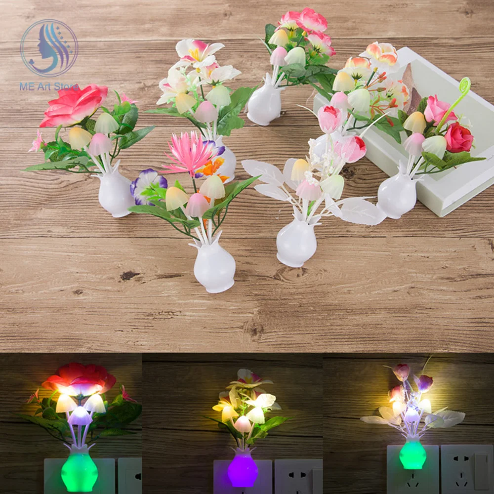 Colorful Luminous Vase LED Night Light US Plug Induction Dream Luminaria Lamp 3 LED Children's Bedroom Sleep Creative Gift Light