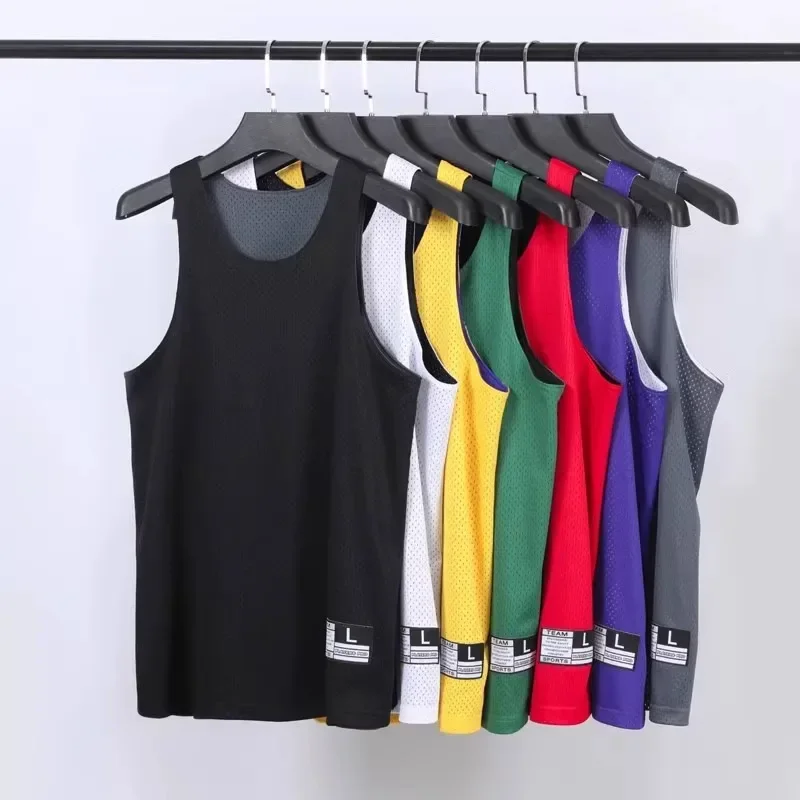 Reversible Basketball Uniform Vest Double-layer Large Mesh American Training Quick-drying Loose Sleeveless Fitness Clothing Men basketball jerseys