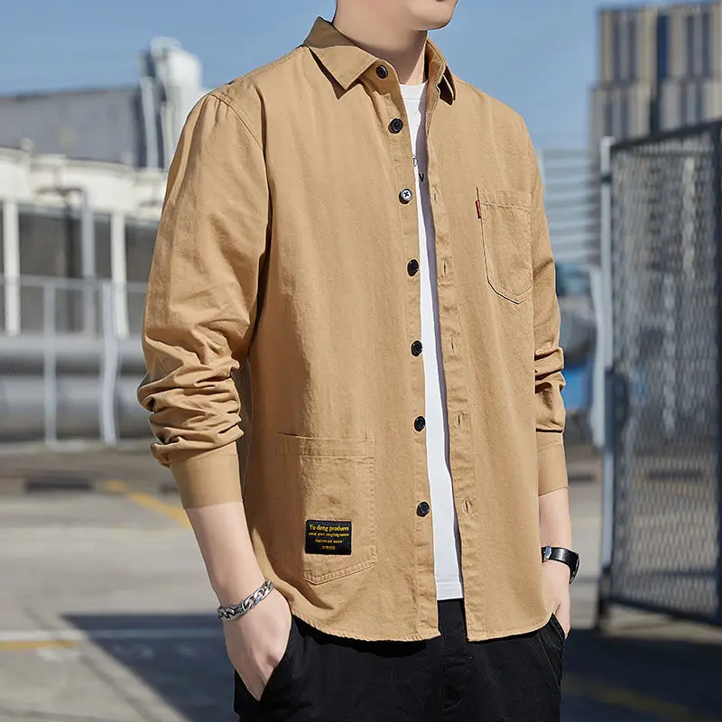 Autumn Winter Korean Style Solid Color Loose Casual Male Shirt Long Sleeve All Match Fashion Blouse Man Chic Streetwear Clothes