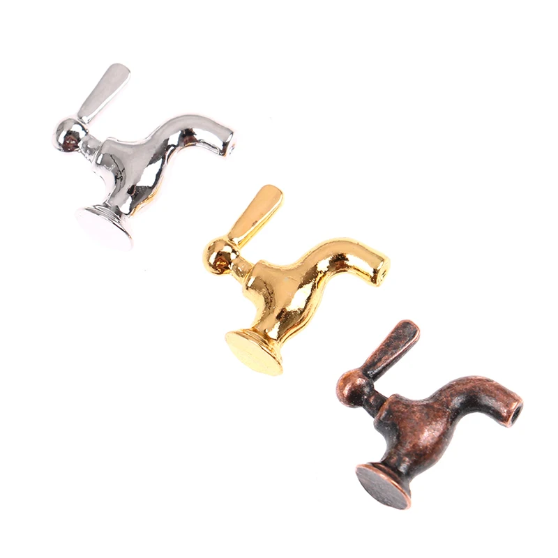 1/2/4/12PCS 1:12 Miniature Metal/Plastics Water Tap Faucet Dollhouse Kitchen Bathroom Accessories Dollhouse Miniature Faucet Toy 4