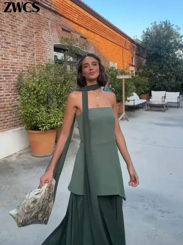 Vestido elegante con cintas divididas sin tirantes para mujer