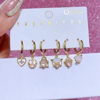 MIGGA 6pcs Mixed Pink Stone Outer Space Movie Hoop Earrings Set Gold Plated Cubic Zircon Women Jewelry 1