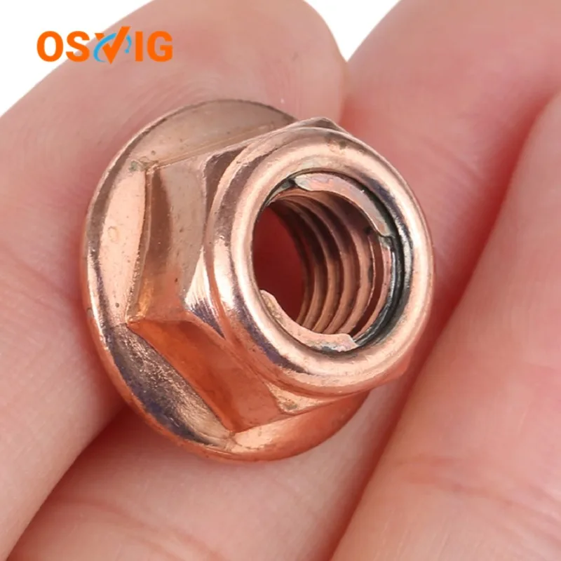 10pcs Oe#18307620549 M8 Carbon Steel Copper-plated Flange Locking Nut For Bmw Exhaust System E30 E36 E46 E34 E39 Z3