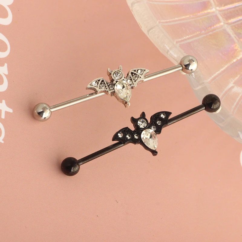 14g Stainless Steel Long Industrial Piercing Snake Moon CZ Crystal Piercing Barbell Earring Cartilage Helix Piercing 38MM