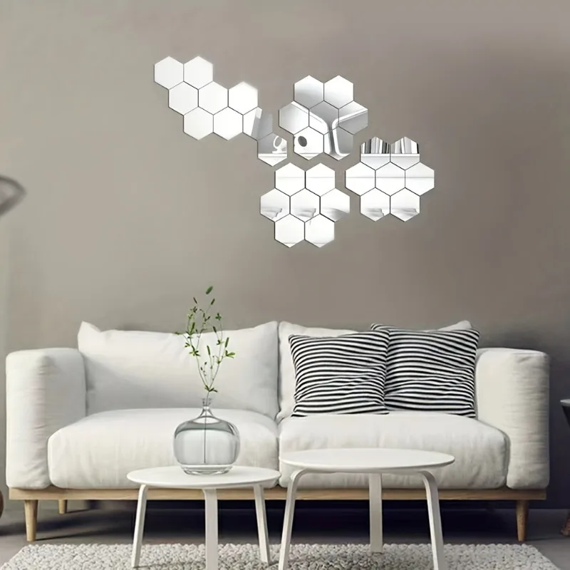 3D Mirror Wall Sticker Hexagon Acrylic Self Adhesive Mosaic Tile Decals Removable Wall Sticker DIY Home Decor Art Mirror 10pcs