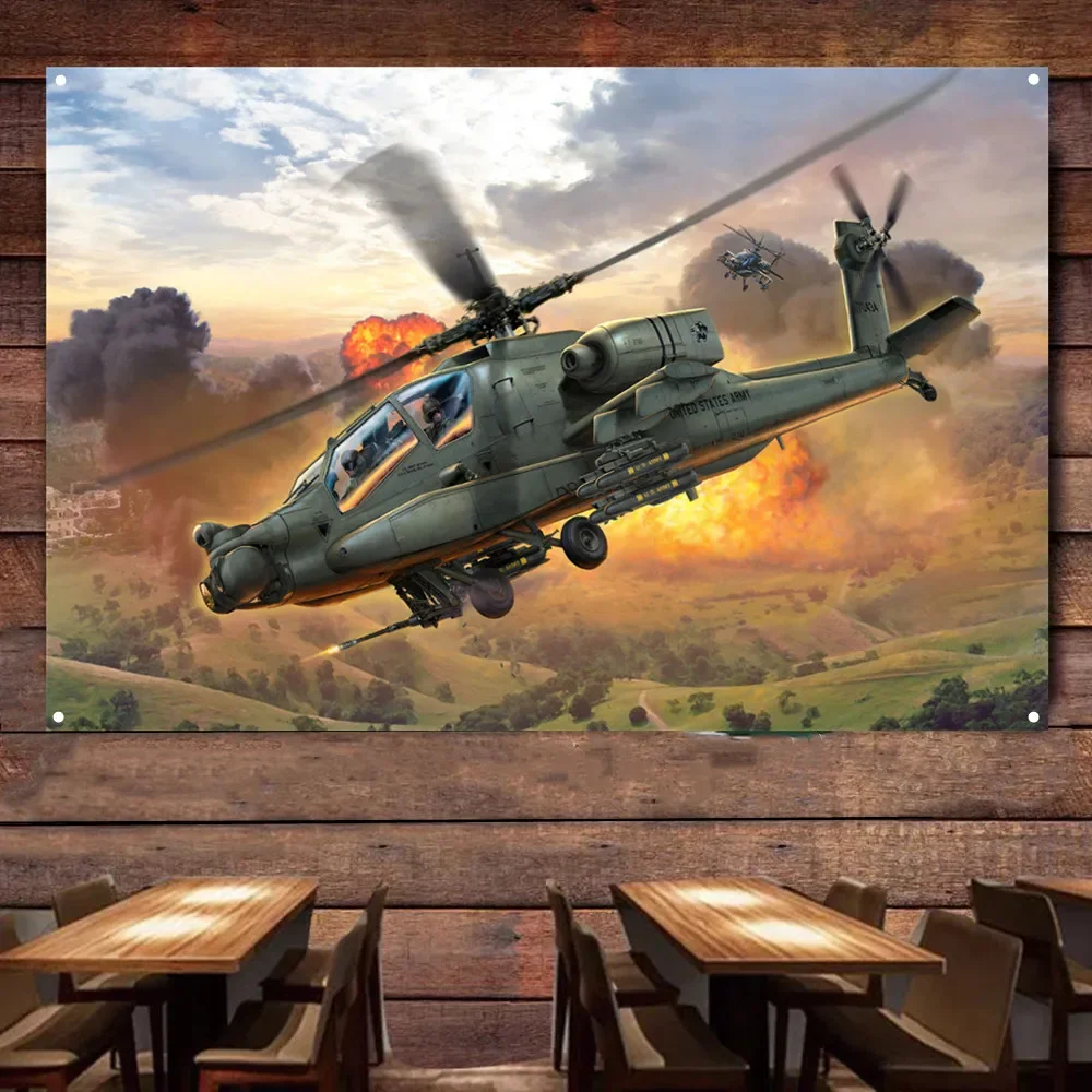 AH-64 Apache Angriffshubschrauber Poster Wandbehang Flagge US Air Force Banner Leinwand Malerei Tapisserie für Zimmer Büro Wanddekoration – Detail 1