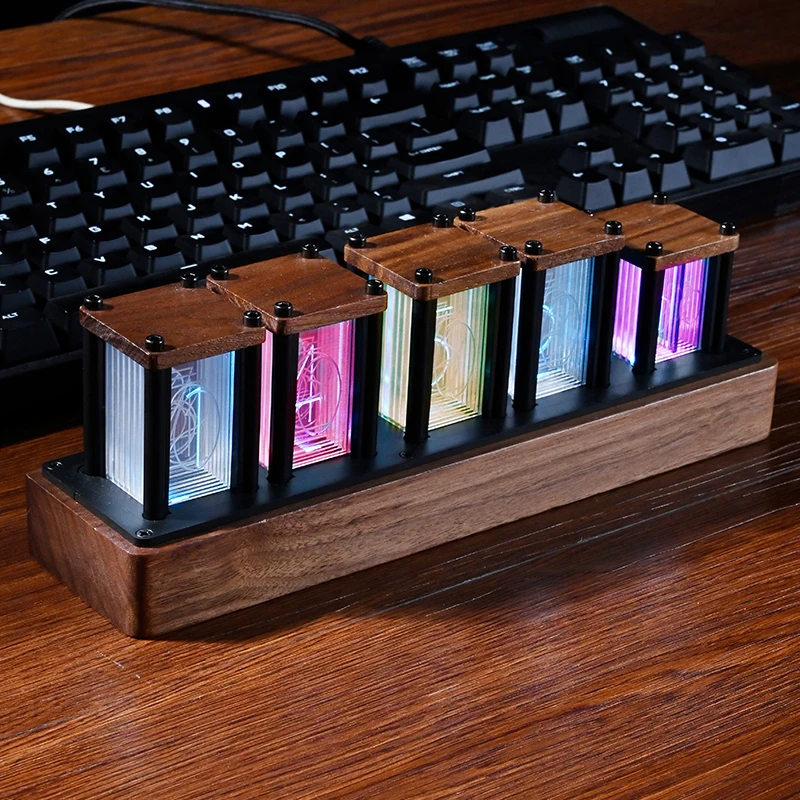 

Nixie Glow Tube Clock Wood Table Clock Vintage Led Light Luxury Electronic Desktop Clocks DIY Retro Digital Watch RGB Gift Ideas