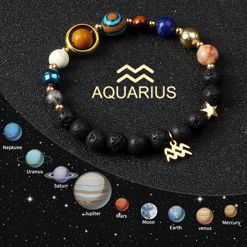 Zonnestelsel 12 Constellatie Armbanden Vrouwen Negen Planeten Natuursteen Zodiac Virgo Kanker Leo Libra Armbanden Paar Sieraden