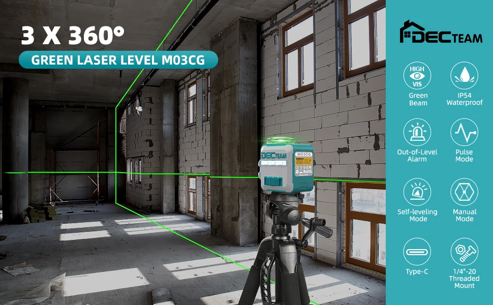 Description Picture 2 of itemDecteam M03CG 3D 12 Lines Self-leveling Laser Level Green Cross Line Laser Levels with Horizontal and Vertical Lines