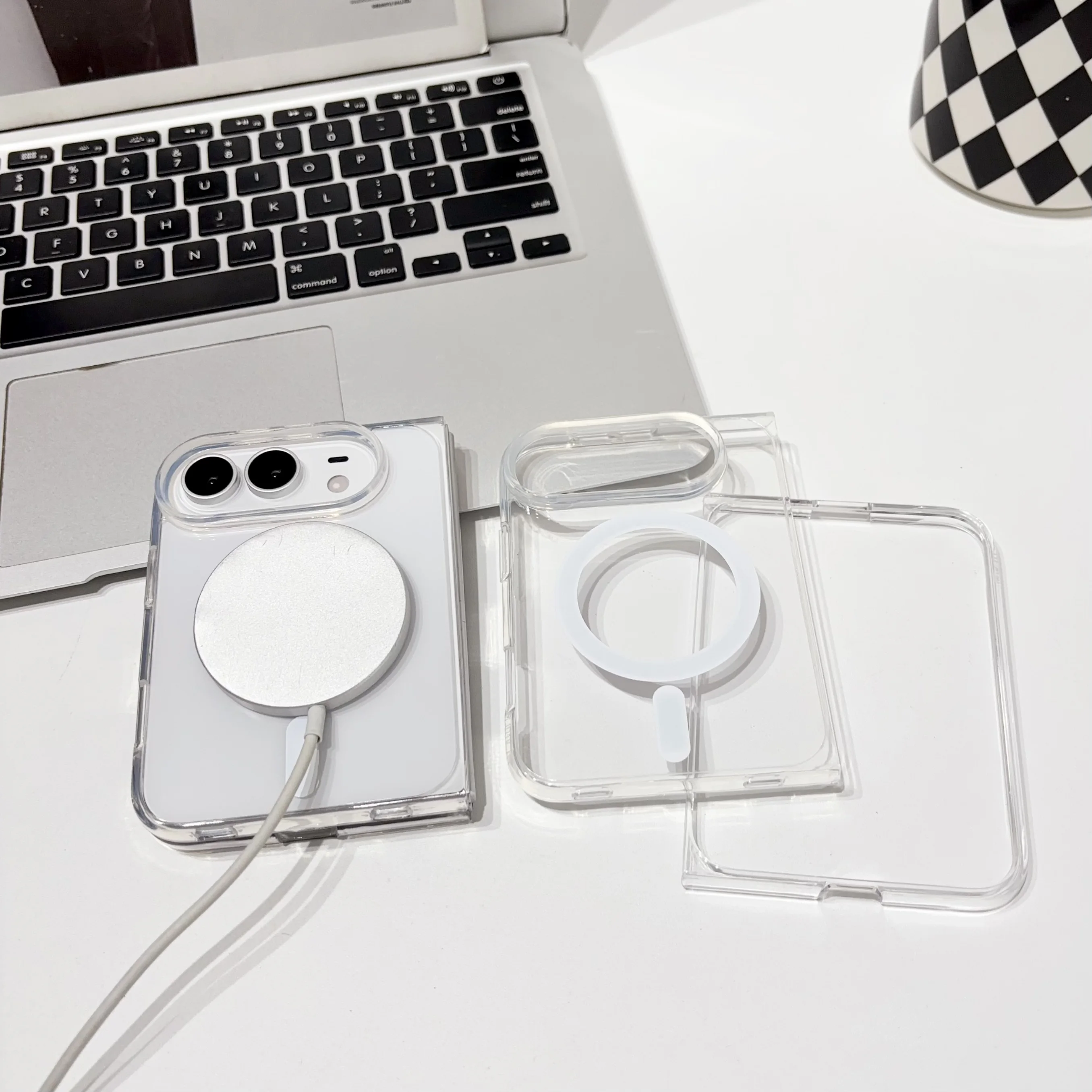 MagSafe-Compatible Transparent Hybrid Phone Case with Wireless Charging and Anti-Fall Protection