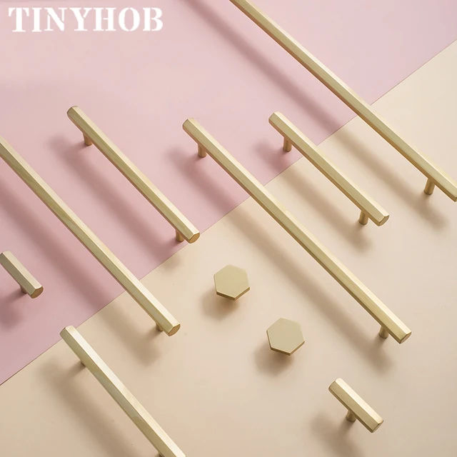 1.8 "-15" ทองเหลืองหกเหลี่ยมลูกบิด T บาร์ดึงตู้สําหรับห้องครัวอีกต่อไป Dresser จับเฟอร์นิเจอร์ฮาร์ดแวร์ 1