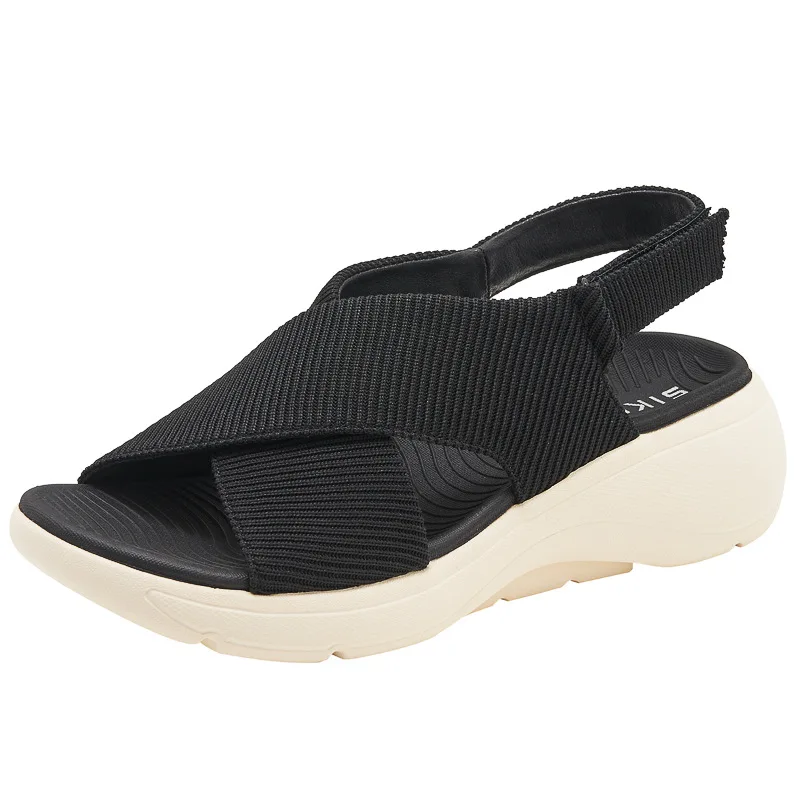 Women's Sandals Summer 2024 Casual Non-Slip Canvas Comfort MD Platform Wedge High Heels Open Toe Elegant Shoes Woman Beach Party