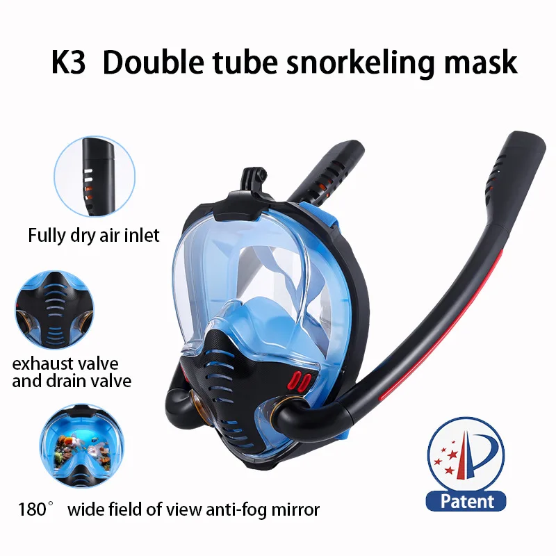 

Силиконовая маска для подводного плавания на все лицо, новая маска для подводного плавания с двумя трубками, маска для взрослых для плавания, полностью сухая, противотуманная, подводное дыхание