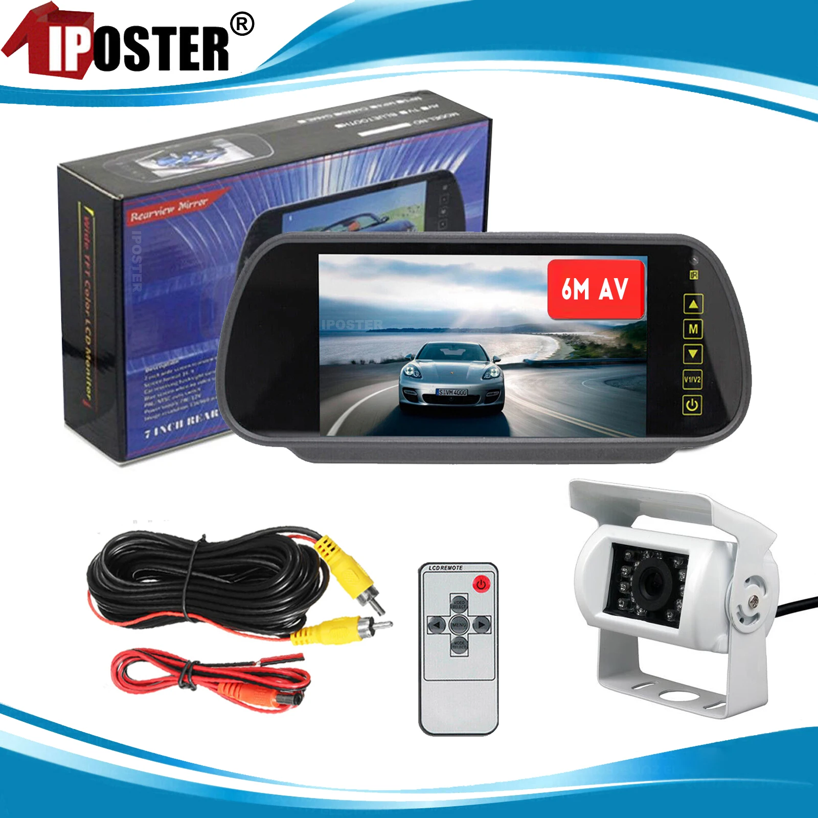 

iPoster 7" LCD Car Rear View Monitor with clip+White Color IR Reversing Camera 6m/10m/15m For Box Truck/Trailer/RV/Caravan