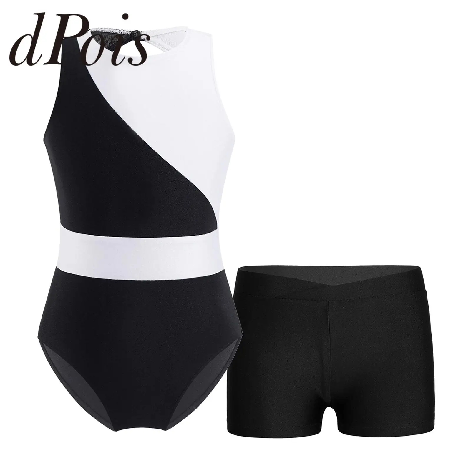 

Детский спортивный костюм без рукавов для девочек + шорты, комплект одежды для танцев, боди для катания на коньках в стиле пэчворк, детские костюмы для балета и танцев