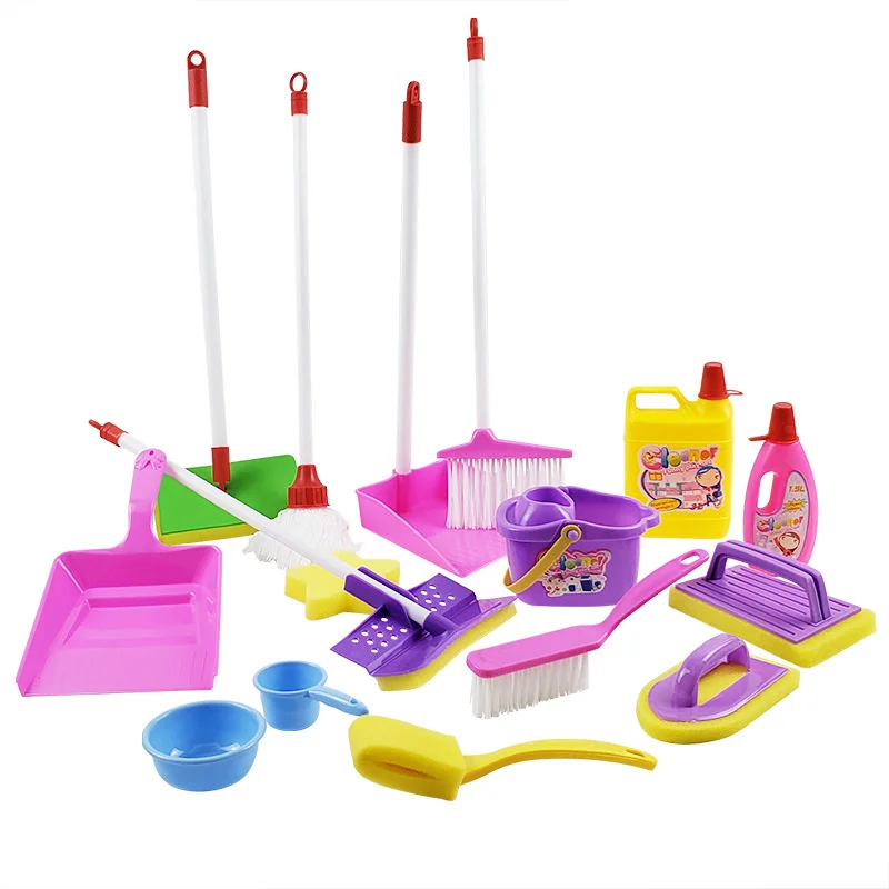Children's Simulated Life Cleaning Toy Kids Pretend Play Cleaning Set Broom Cleaning Set with Duster Cleaning Brush Scraper Tool 4