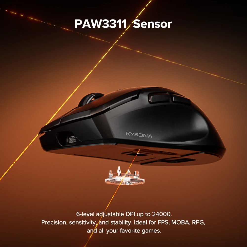 KYSONA Uranus SE PAW3311 Bluetooth Mouse Triple Mode Connectivity Ultra-Light Gaming Mouse 1KHz Polling Rate For Laptop PC