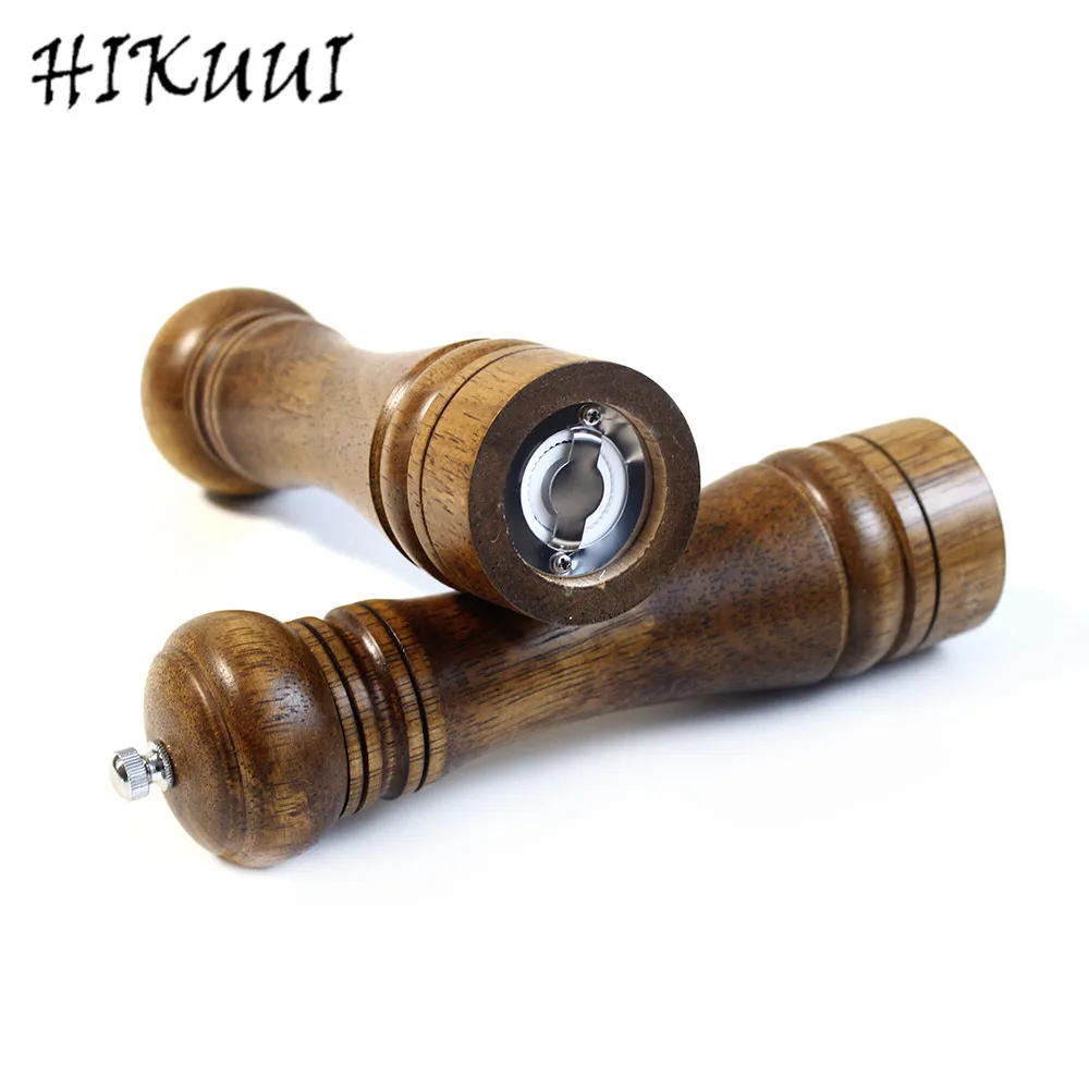 Classic Oak Wooden Pepper Spice Grinder Hand Mill Salt Grain Malt Seasoning and Pepper 8 inch Wood Grinder for KItchen Tools