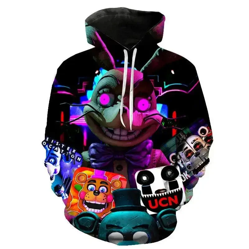 Autumn new Fnaf fashion cartoon animated hoodie 3D pattern printed adult hip-hop style T-shirt street loose hoodie