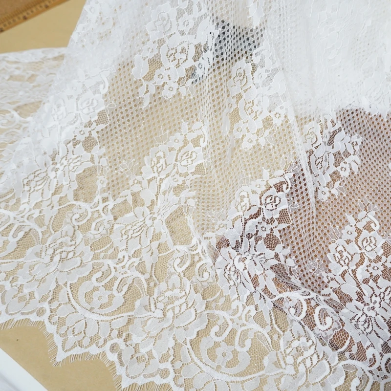 

3 Yards Shimmer French Eyelash Vintage Floral Pattern Fabric Chantilly Lace Fabric For pajamas Wedding Dress Bridal Gown Supply