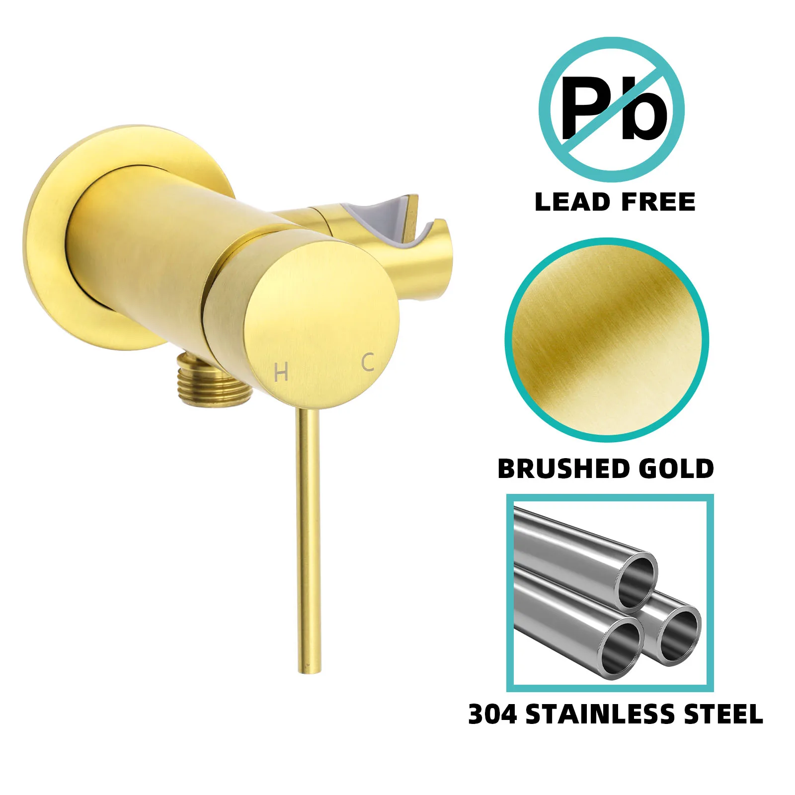 **Sydney Stock** KYLINS Hand Held Shower Head Mixer Tap Set With Adjustable Holder Brushed Gold Round WELS WaterMark Australia