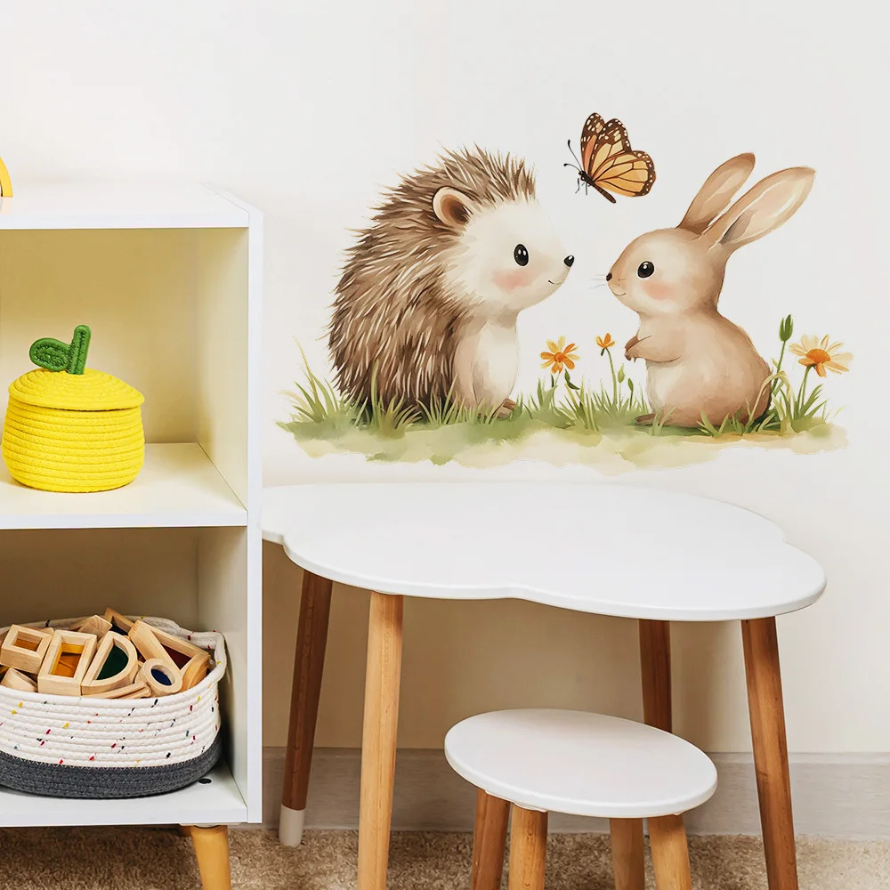 Cartoon Hedgehog Rabbit Wall Sticker Kids Room Background Decor Mural Baby Bedroom Beautify Home Decoration Self-adhesive Decals luminous vinyl decal stickers