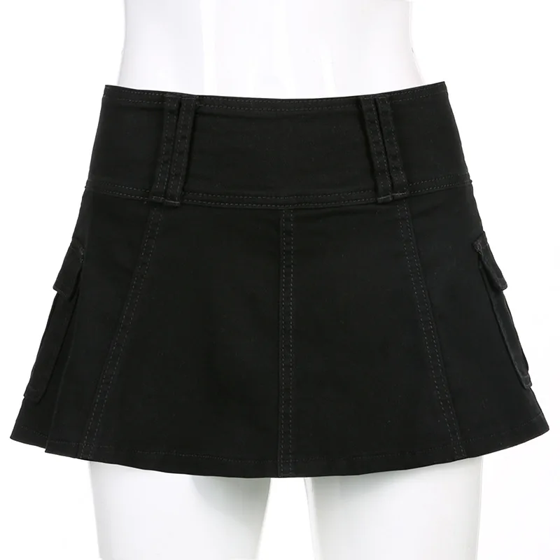 maxi skirts for women Goth Low Waist Black Micro Skirts Y2K Streetwear Pockets Patchwork A-line Skirt 2022 New Vintage Outfits Zipper Denim Mini Skirt skorts for women