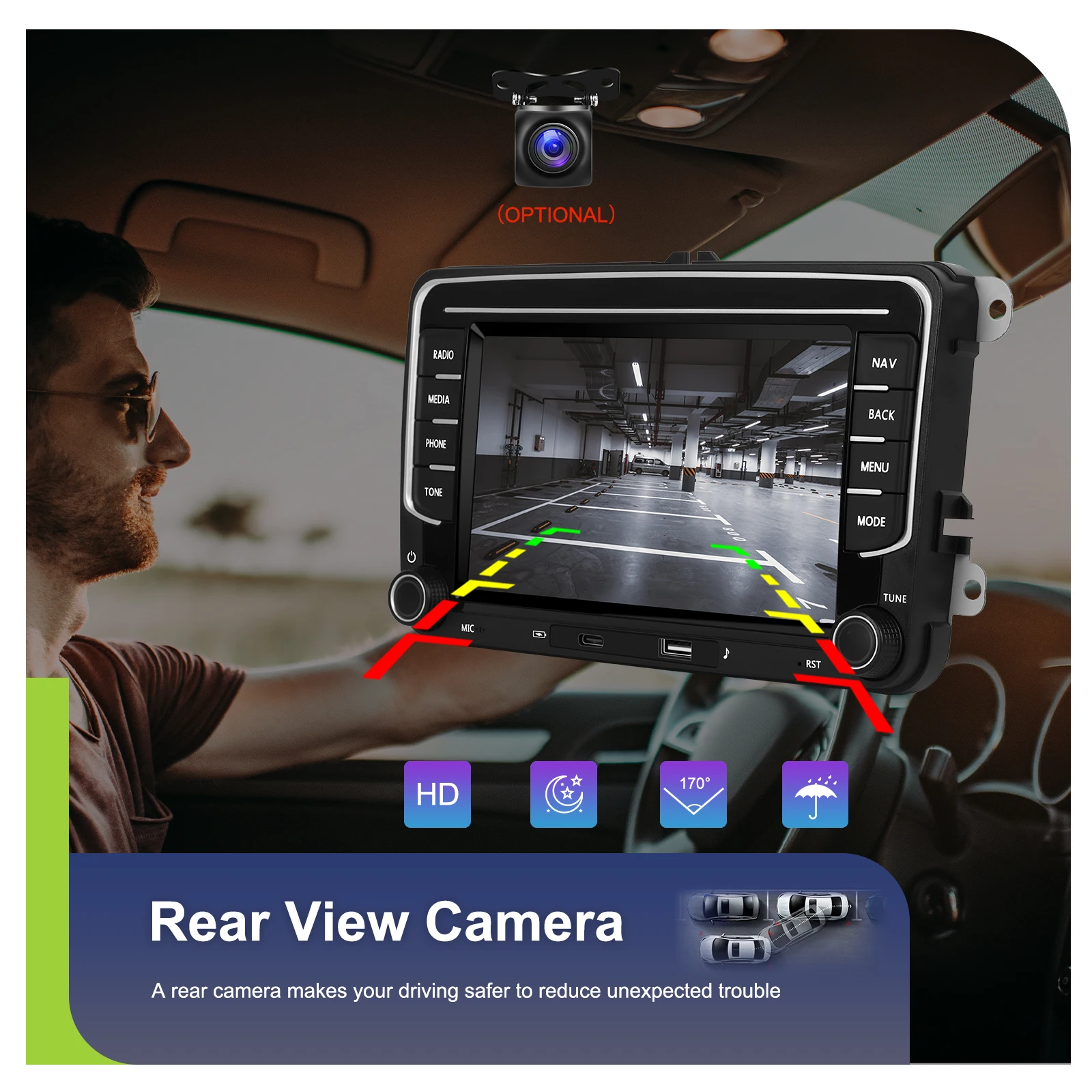 Podofo Kabelloses Carplay Android Auto Radio für VW Fahrzeuge Intelligente Systeme GPS-Navigation BT FM/RDS 2din EQ BT Autoradio – Detail 19